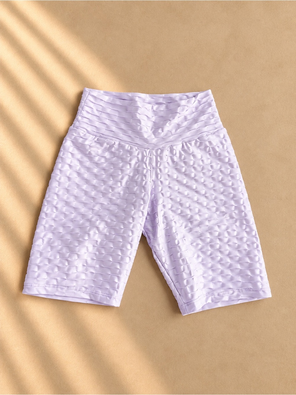 Lilac Metallic High-Waist Textured Bike Shorts